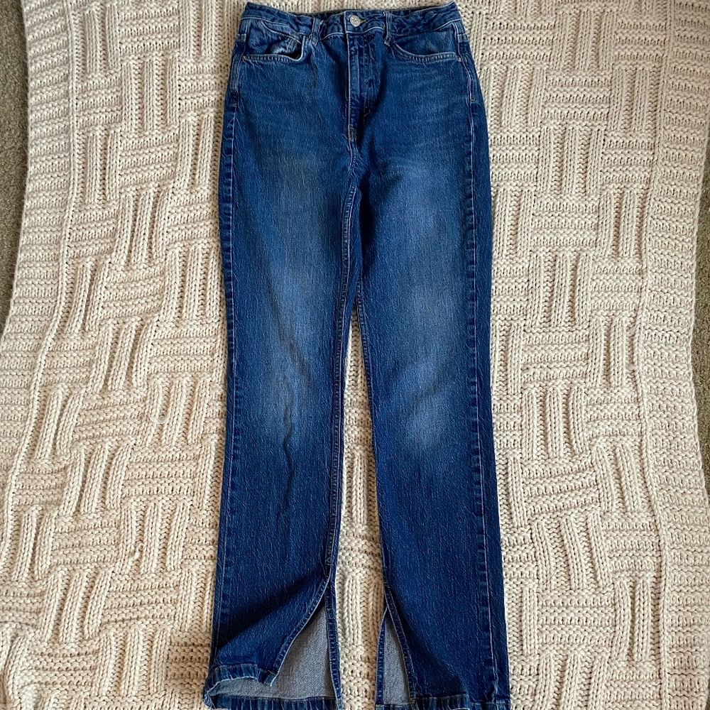 Zara blue denim high rise split leg jeans